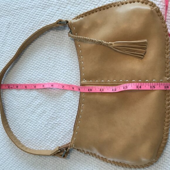 Aldo tan purse tassel stitching braid zip faux leather - Picture 8 of 8